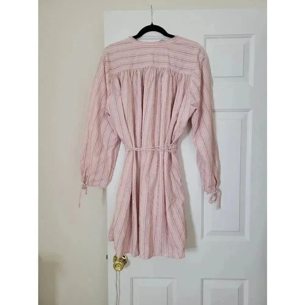 J. Crew Re-Imagined Alma Pink Striped Beach Boho Cotton Dress Womens Size L-XL,